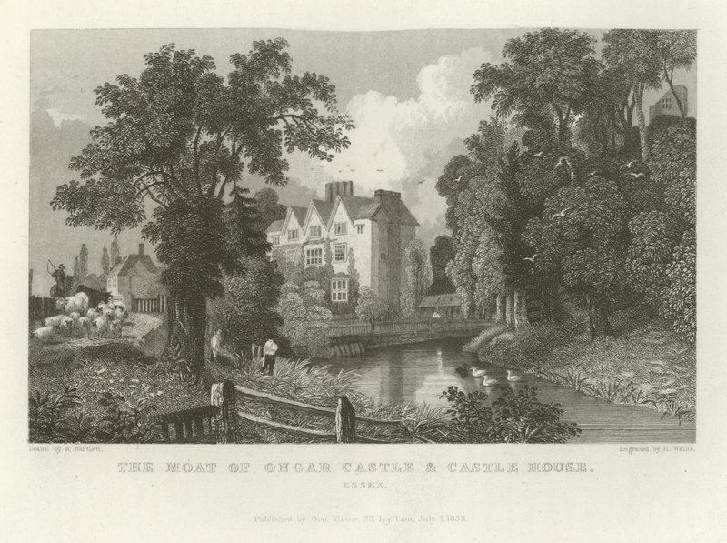 Grøften ved Ongar Castle og Castle House, Essex af William Henry Bartlett