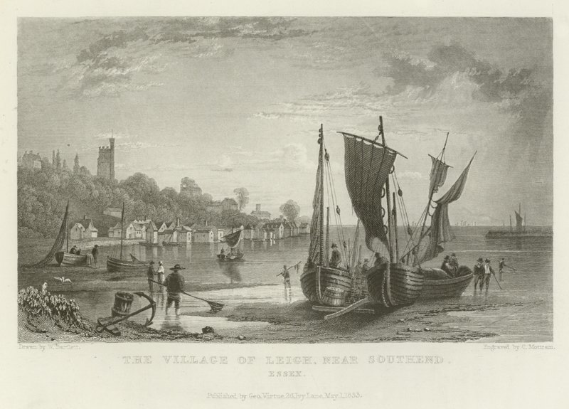 Landsbyen Leigh, nær Southend, Essex af William Henry Bartlett