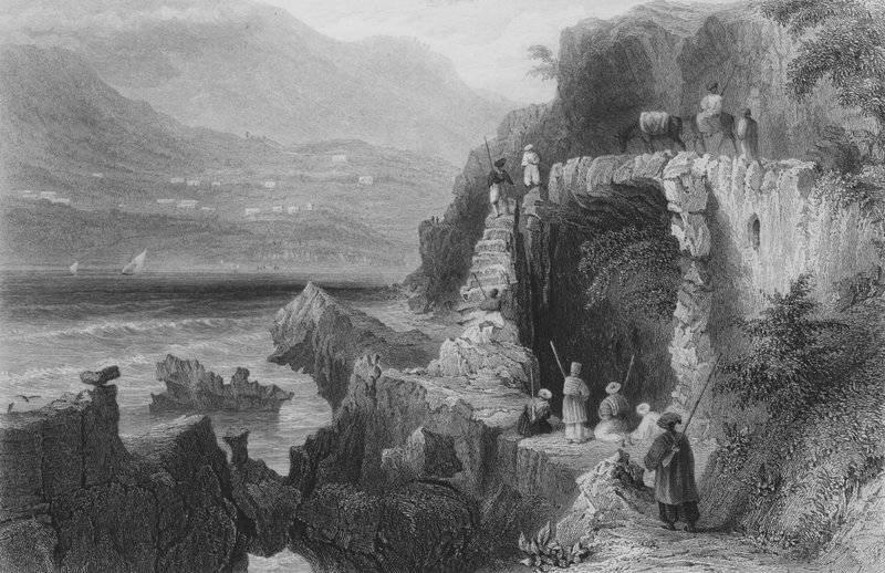 St Georges grav, Kesrouane-bugten, Syrien, på ruten fra Beirut til Tripoli af William Henry Bartlett