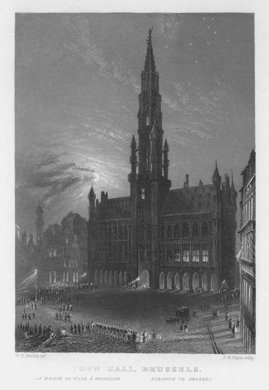 Rådhus, Bruxelles (gravering) af William Henry Bartlett