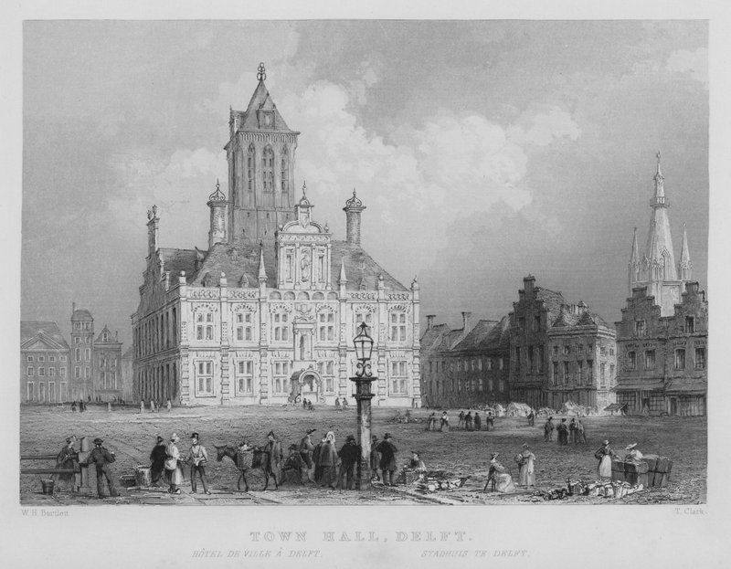 Rådhus, Delft (gravering) af William Henry Bartlett