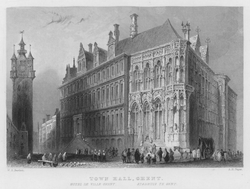 Rådhus, Gent (gravering) af William Henry Bartlett
