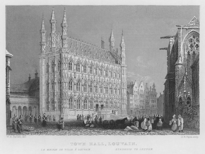 Rådhus, Louvain (gravering) af William Henry Bartlett