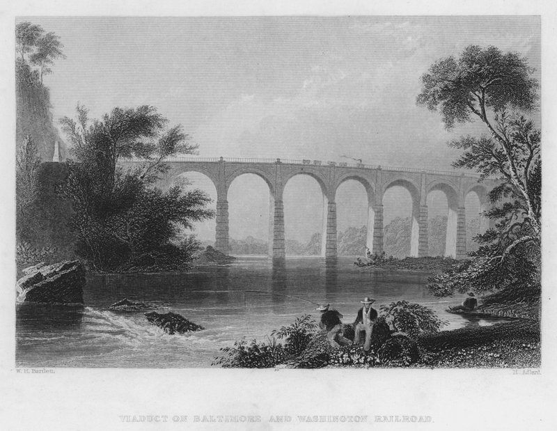 Viadukt på Baltimore og Washington Railroad (gravering) af William Henry Bartlett