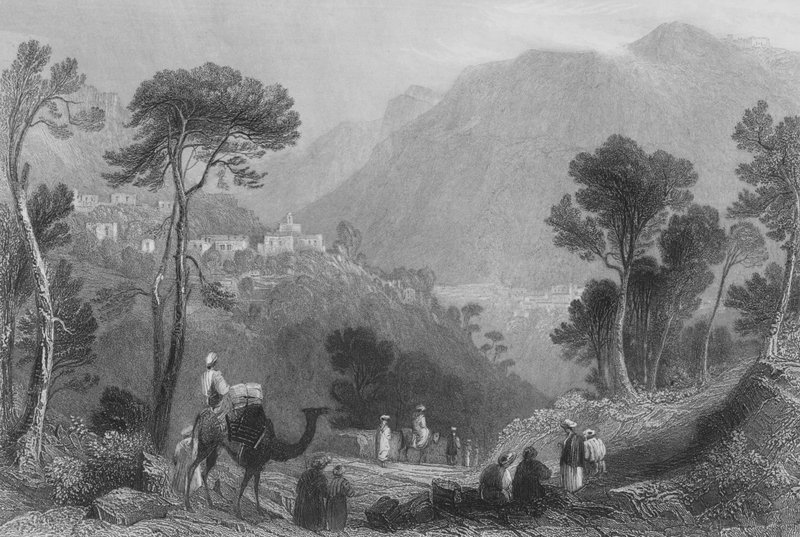 Landsbyen Brumhanna, i Mount Libanon af William Henry Bartlett