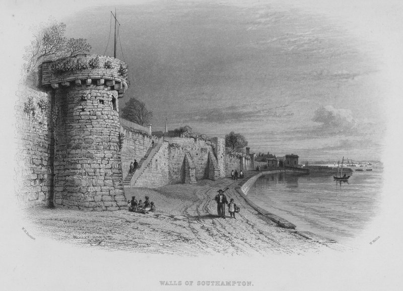 Walls of Southampton (gravering) af William Henry Bartlett