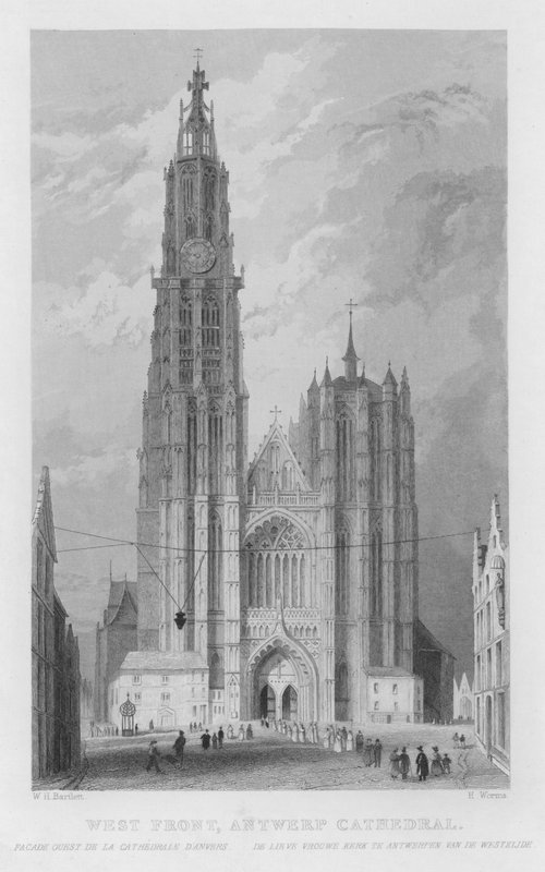 Vestfronten, Antwerpen katedral (gravering) af William Henry Bartlett