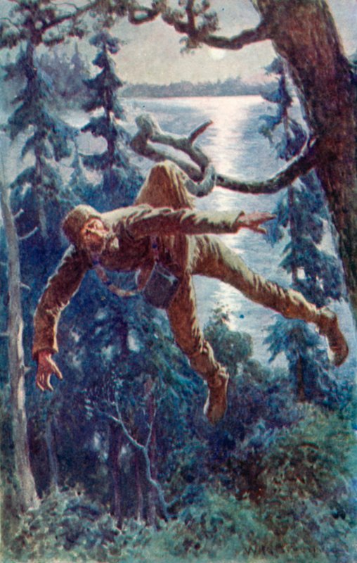 En hage fangede skørtet af hans skjorte, og han hang i luften. af William Henry Charles Groome