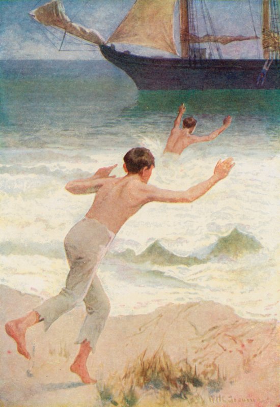 Jeg sprang overbord i samme øjeblik, som Jack sprang ud i havet af William Henry Charles Groome