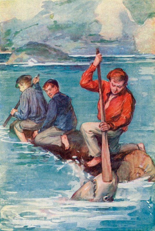Jack kastede øjeblikkeligt pagajen ind i monsterets hæslige kæber og stødte den ned i halsen på den. af William Henry Charles Groome