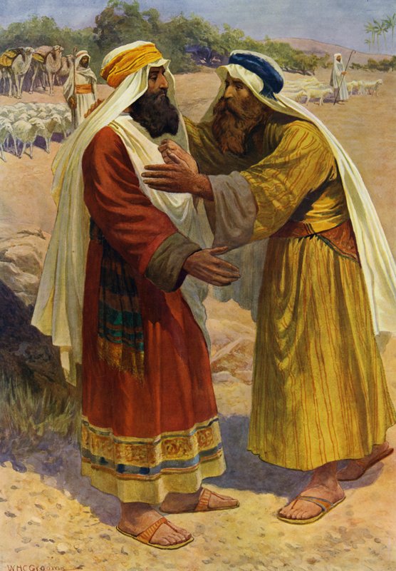 Møde mellem Jakob og Esau (farve litho) af William Henry Charles Groome