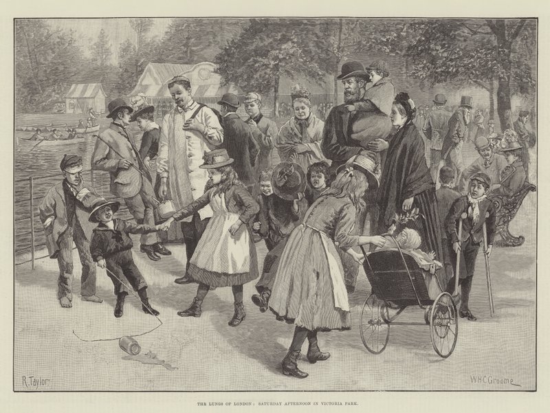 Lungerne i London, lørdag eftermiddag i Victoria Park af William Henry Charles Groome