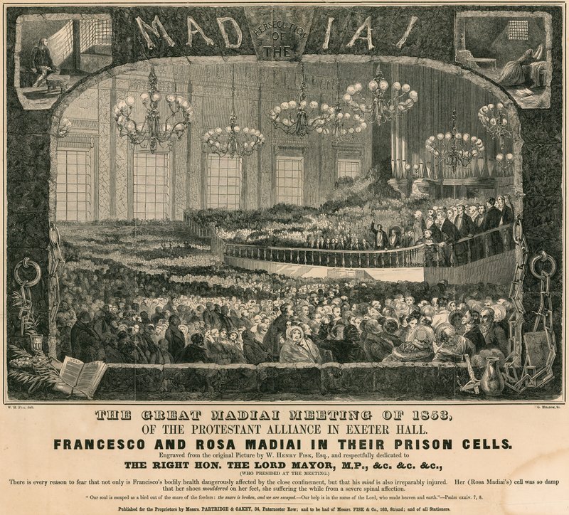 Det store Madiai-møde i 1853 i den protestantiske alliance i Exeter Hall, London af William Henry Fisk