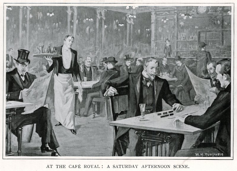 At the Cafe Royal: A Saturday Afternoon Scene, ca. 1900 (litho) af William Henry Humphris