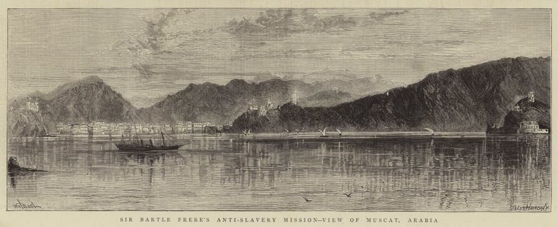 Sir Bartle Freres anti-slaverimission, udsigt over Muscat, Arabien af William Henry James Boot