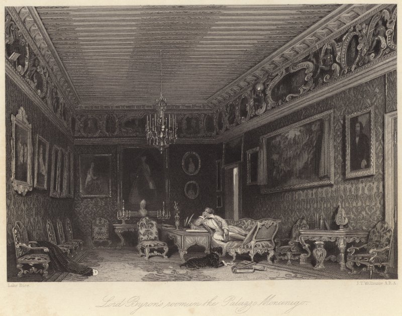 Lord Byrons værelse i Palazzo Mocenigo (gravering) af William Henry Lake Price