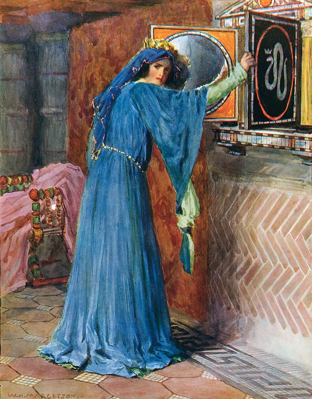 O magisk spejl på væggen, hvem er den skønneste dame af alle? af William Henry Margetson