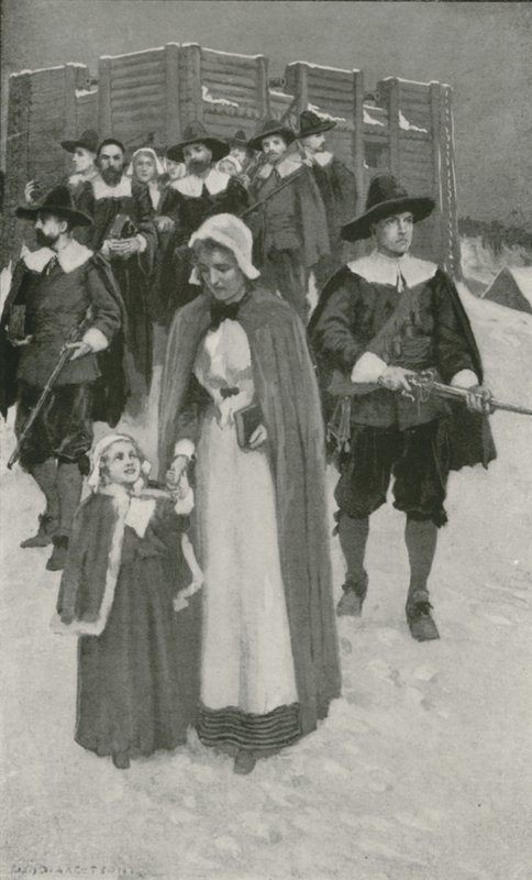 Sabbatsdag med pilgrimsfædrene ved deres første bosættelse i New Plymouth af William Henry Margetson
