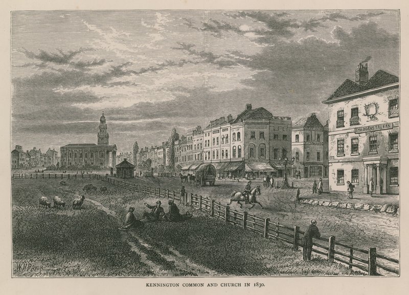 Kennington Common and Church i 1830 af William Henry Prior