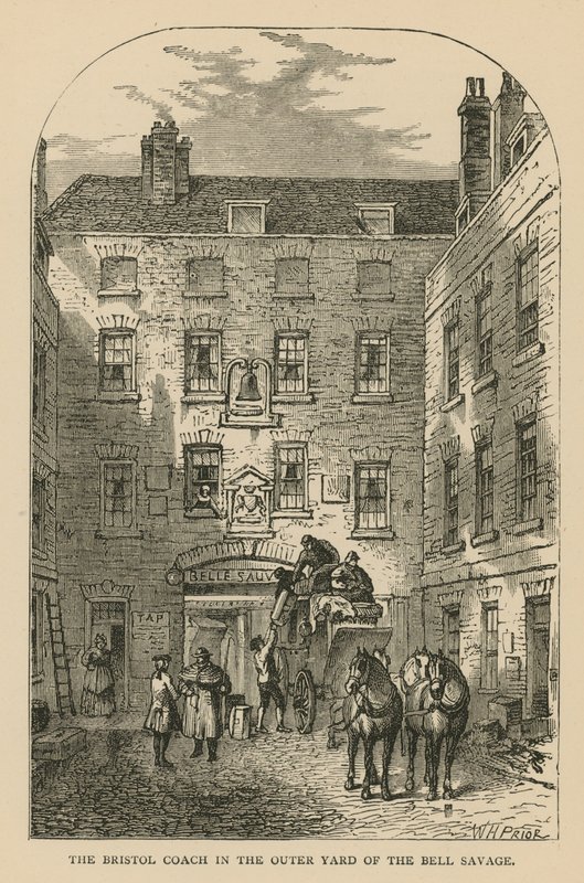 Bristol Coach i den ydre gård af The Bell Savage, London af William Henry Prior