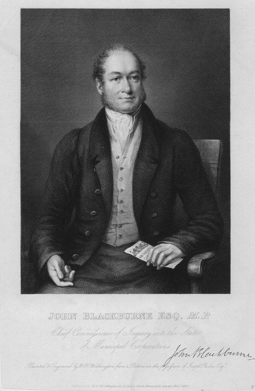 John Blackburne, engelsk politiker, parlamentsmedlem for Huddersfield og Chief Commissioner of Inquiry in the State of Municipal Corporations af William Henry Worthington