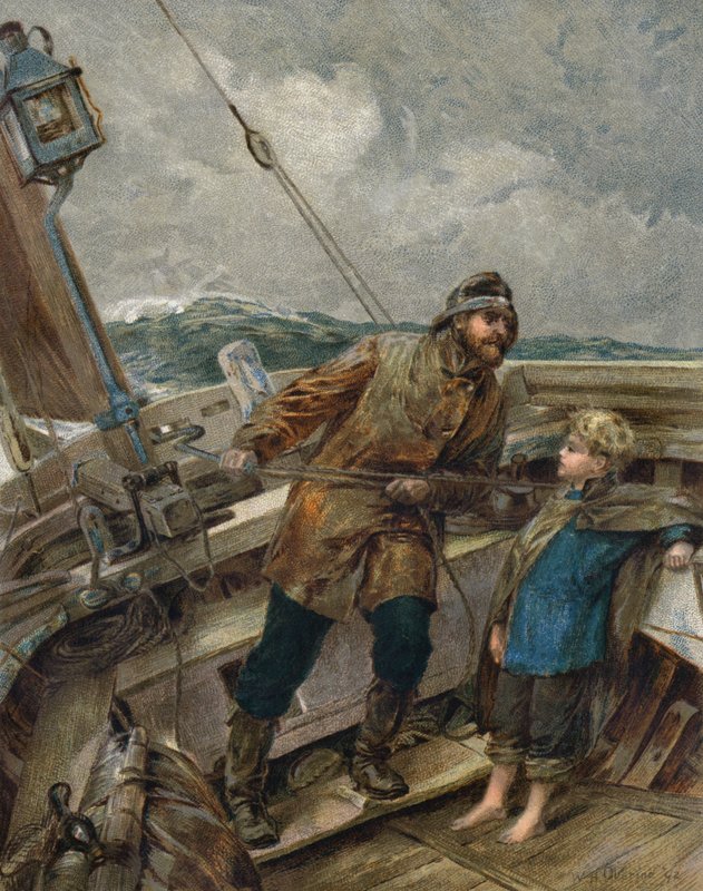 Min far er ved roret (farve litho) af William Heysham (after) Overend