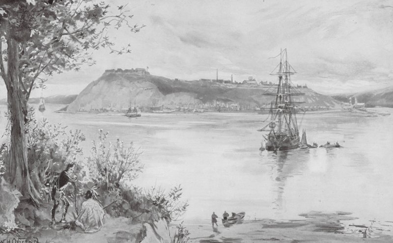 Udsigt over byen og fæstningen i Quebec, AD 1759 (litografi) af William Heysham (after) Overend