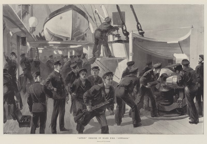 Handlingsøvelse ombord på HMS Australia af William Heysham Overend