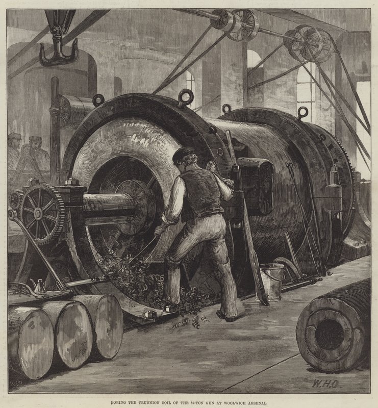 Boring the trunnion coil of the 81-ton Gun på Woolwich Arsenal af William Heysham Overend