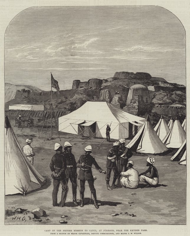 Lejr for den britiske mission til Cabul, ved Jumrood, nær Khyber-passet af William Heysham Overend