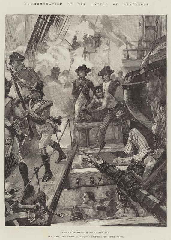 Højtideligholdelse af slaget ved Trafalgar, HMS Victory den 21. oktober 1805, ved Trafalgar af William Heysham Overend