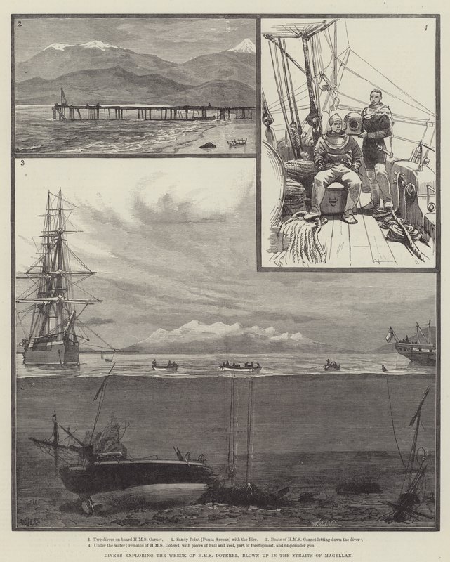Dykkere udforsker vraget af HMS Doterel, der blev sprængt i Magellanstrædet af William Heysham Overend