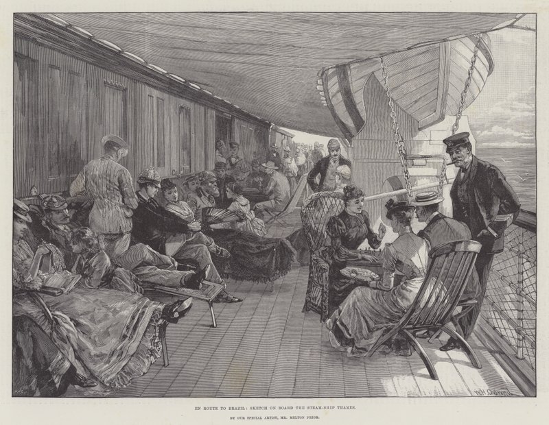 På vej til Brasilien, skitse om bord på dampskibet Thames af William Heysham Overend