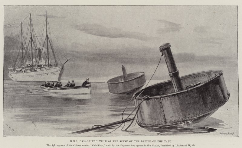 HMS Alacrity besøger scenen for slaget ved Yalu af William Heysham Overend