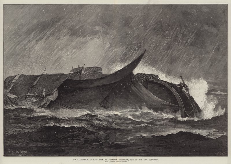 HMS Eurydice som sidst set af Benjamin Cuddiford, en af de to overlevende af William Heysham Overend