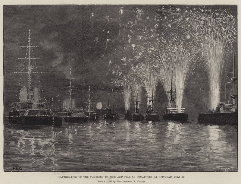 Illumination af den kombinerede britiske og italienske eskadrille ved Spithead, 12. juli af William Heysham Overend