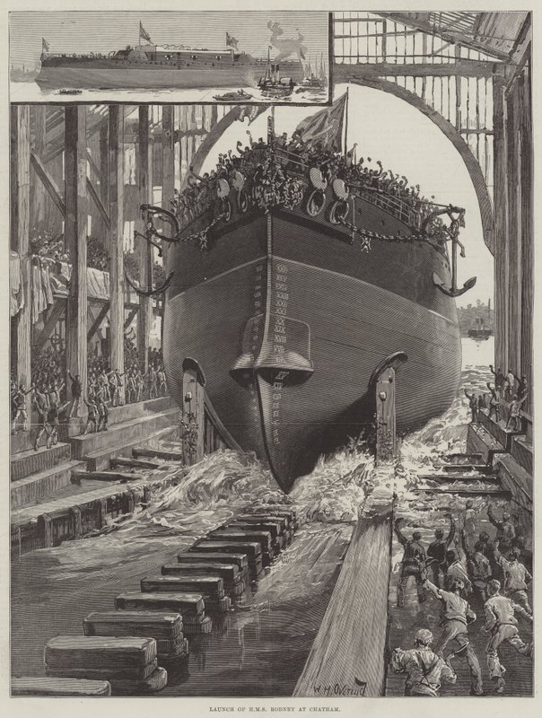 Lancering af HMS Rodney i Chatham af William Heysham Overend
