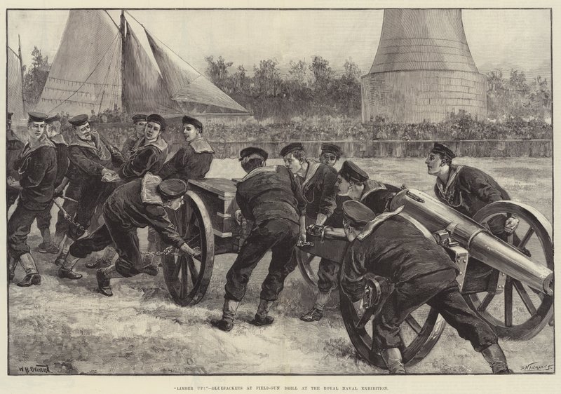 Gnid op! Bluejackets ved Field-Gun Drill på Royal Naval Exhibition af William Heysham Overend