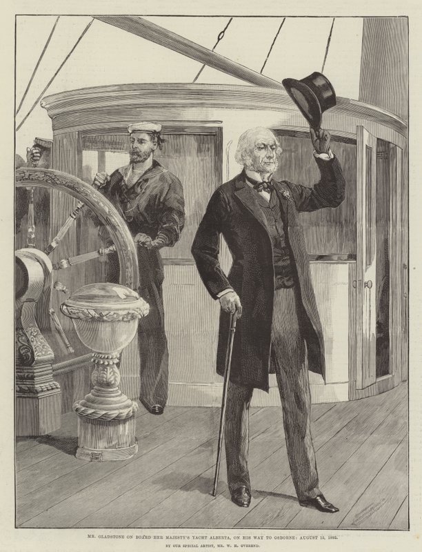 Hr. Gladstone om bord på Hendes Majestæts Yacht Alberta, på vej til Osborne, 15. august 1892 af William Heysham Overend
