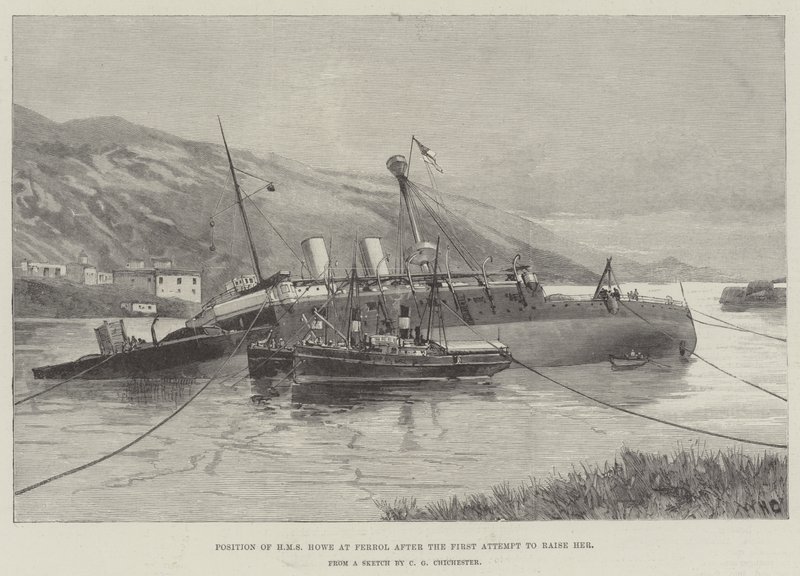 Stilling af HMS Howe hos Ferrol efter det første forsøg på at opdrage hende af William Heysham Overend