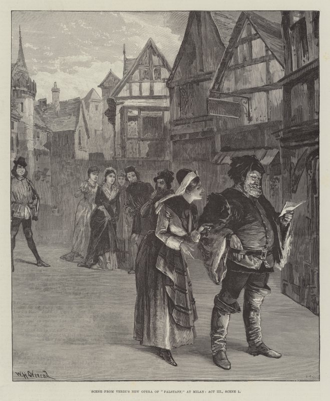 Scene fra Verdis New Opera of Falstaff, i Milano, akt III, Scene 1 af William Heysham Overend
