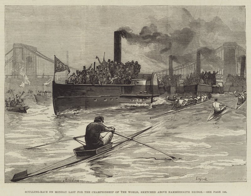 Sculling-Race on Monday Last for the World Championship, skitseret over Hammersmith Bridge af William Heysham Overend