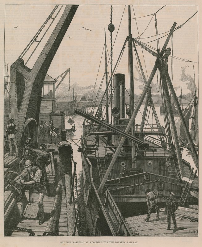 Forsendelsesmateriale hos Woolwich til Souakim Railway (gravering) af William Heysham Overend