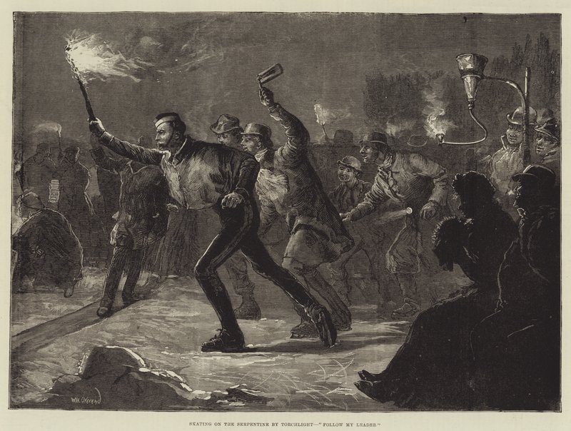 Skating on the Serpentine by Torchlight, Follow My Leader af William Heysham Overend