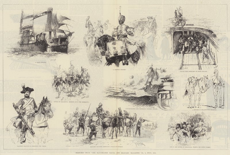 Skitser fra The Illustrated Naval and Military Magazine, nr. 1, juli 1884 af William Heysham Overend