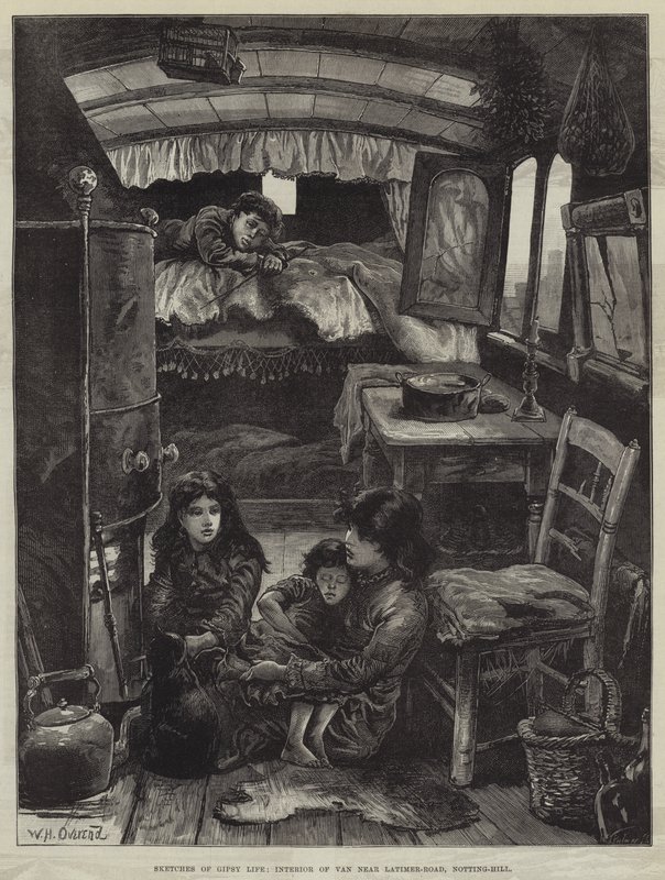 Skitser af Gipsy Life, Interiør af Van nær Latimer-Road, Notting-Hill af William Heysham Overend