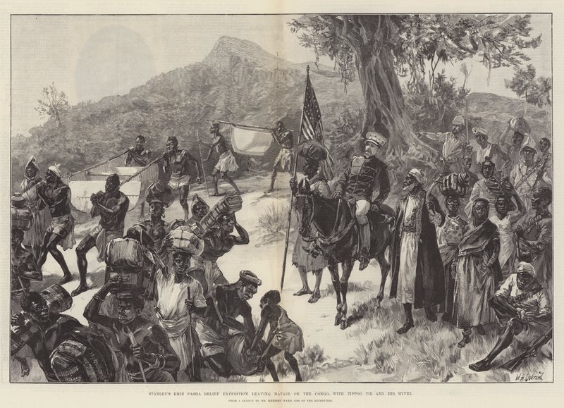 Stanleys Emin Pasha nødhjælpsekspedition forlader Matadi i Congo med Tippoo Tib og hans koner af William Heysham Overend
