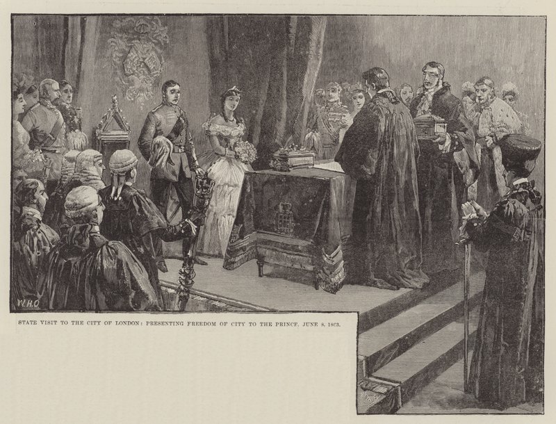 Statsbesøg i City of London, præsentation af Freedom of City til prinsen, 8. juni 1863 af William Heysham Overend