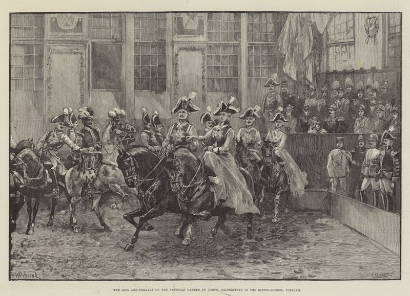 150-års jubilæet for den preussiske Gardes du Corps, Reiterfeste i Rideskolen, Potsdam af William Heysham Overend