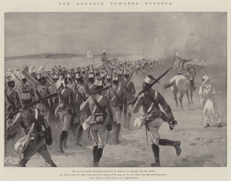 Fremrykningen mod Dongola, det 9. Soudanesiske Regiment marcherer til Shellal for at gå om bord til fronten af William Heysham Overend